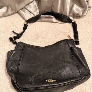 Coach Rori Black Leather Shoulder Bag with Gold Accents